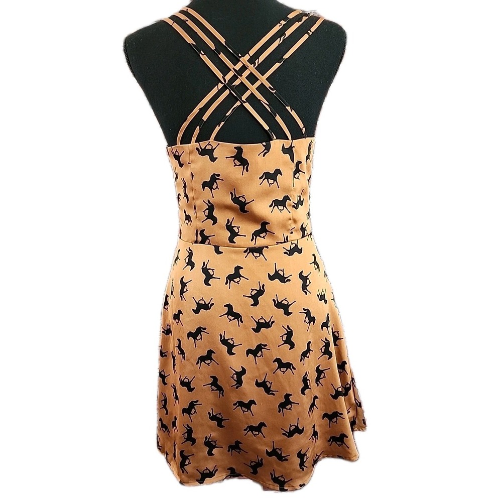 Forever 21 Boutique Dress M Horses Equestrian Rodeo Western Line‎ Dancing Copper - Picture 2 of 14